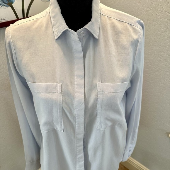 SIDE STITCH Shirt Womens XXS Button Up Long Sleeve Woven Light Blue - Picture 4 of 9